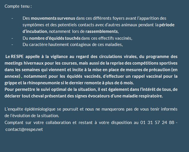 APPEL A VIGILANCE – Foyers de grippe équine et de rhinopneumonie (HVE4)